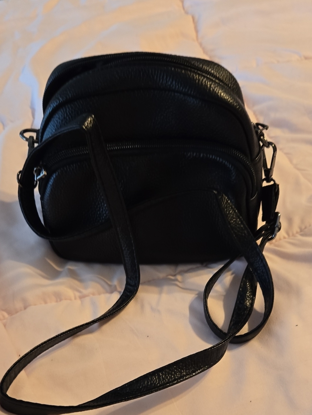 Black Crossbody Shoulder Bag - Classic Pebbled Leather Look